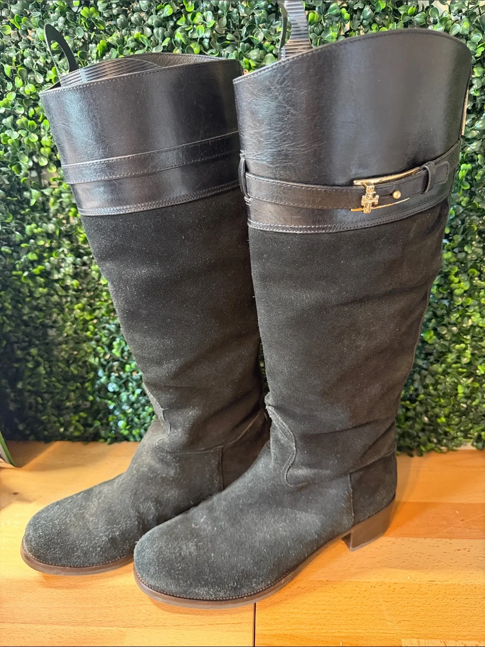 Tory Burch Women's Black Suede Boots with Leather Trim sz 10